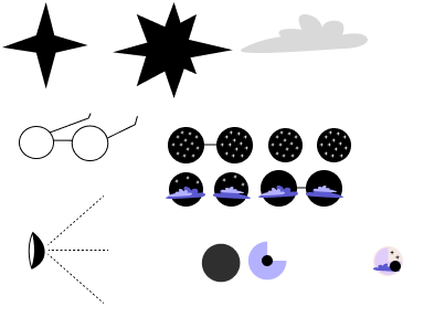 Illustration set featuring abstract shapes and vibrant colors