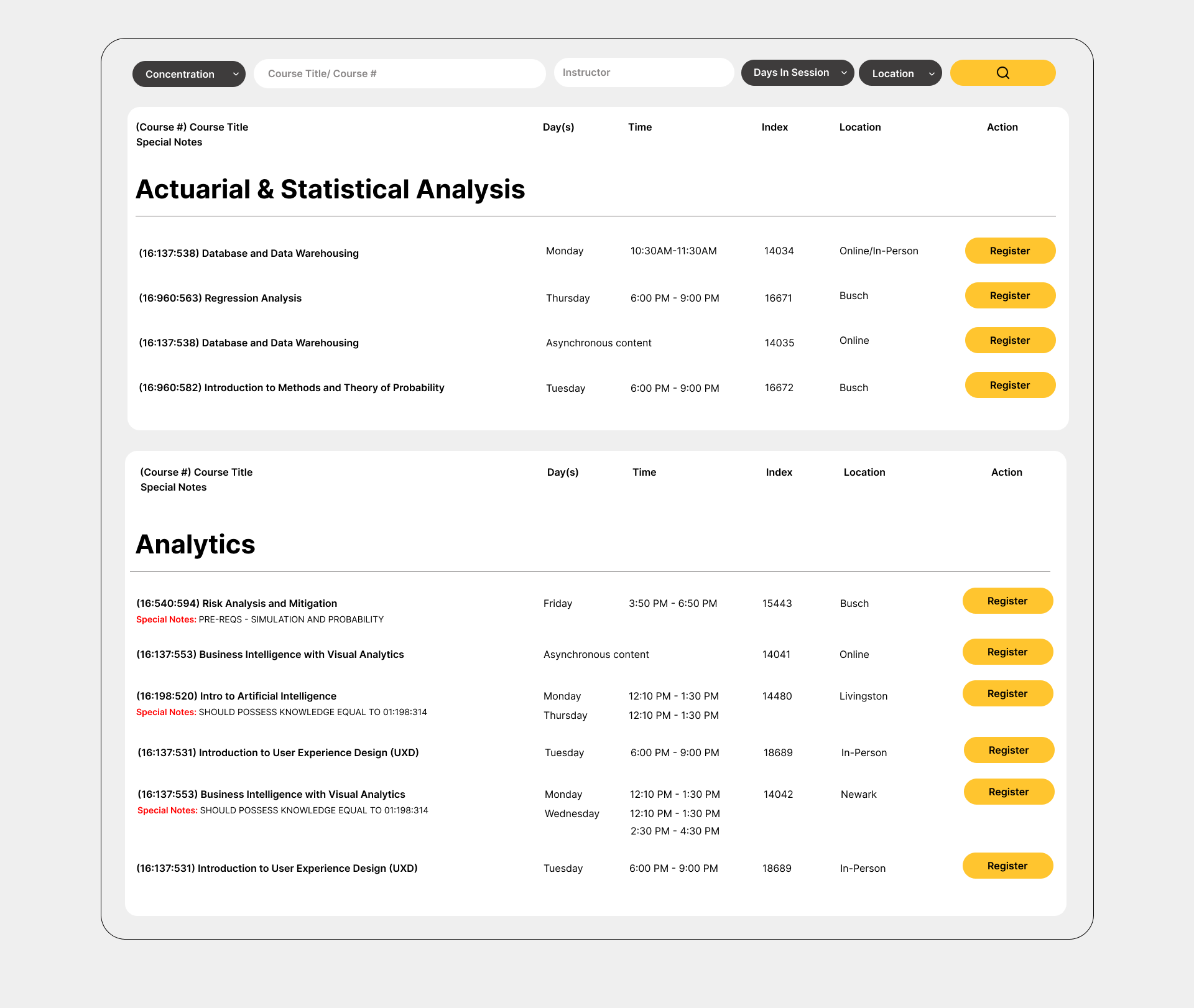 Mobile course card layout - Before design