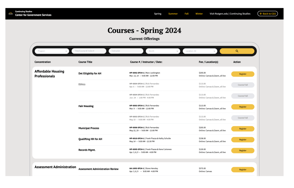 User view prototype showing improved course detail layout
