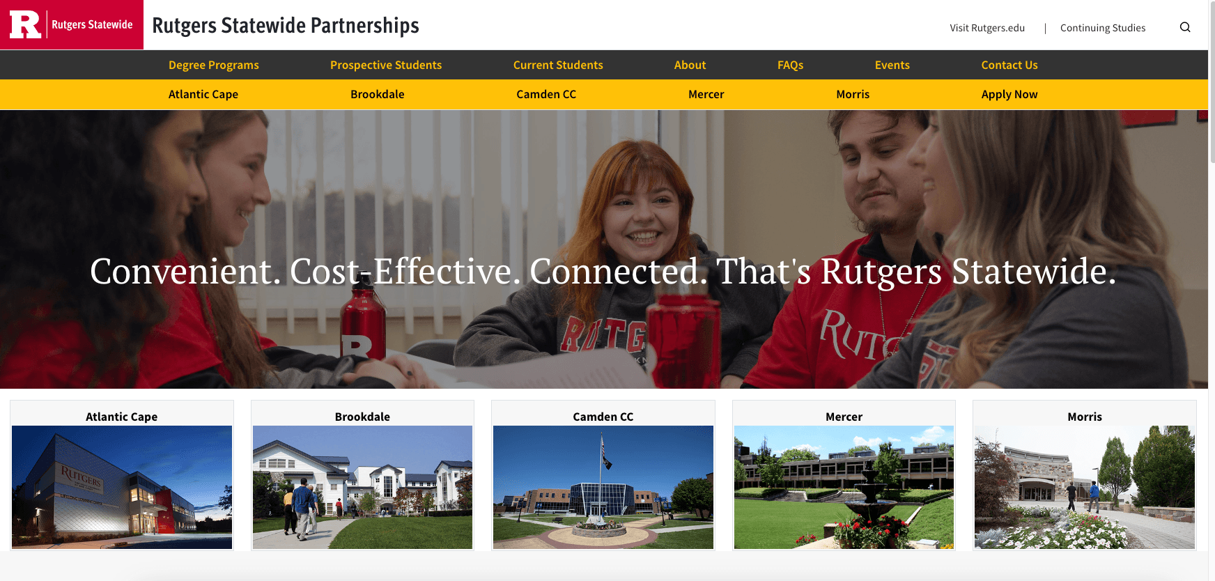 Rutgers Statewide homepage with hero image showing students collaborating